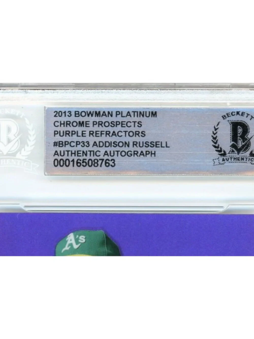 Addison Russell Signed 2013 Bowman Chrome Purple Refractor BPCP33 Card